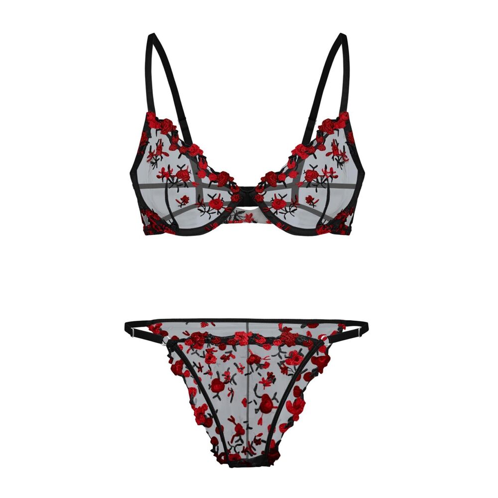 4103 Petite Sexy Floral Embroidered Mesh Sheer Underwire Push Up Lingerie